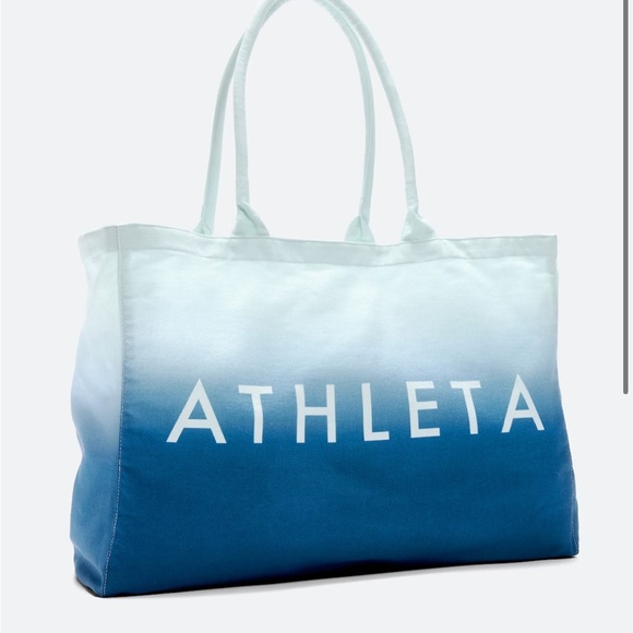 Athleta Beach Bag Gym Bag Tote Blue Ombre White Canvas Shopping Bag - Picture 1 of 4